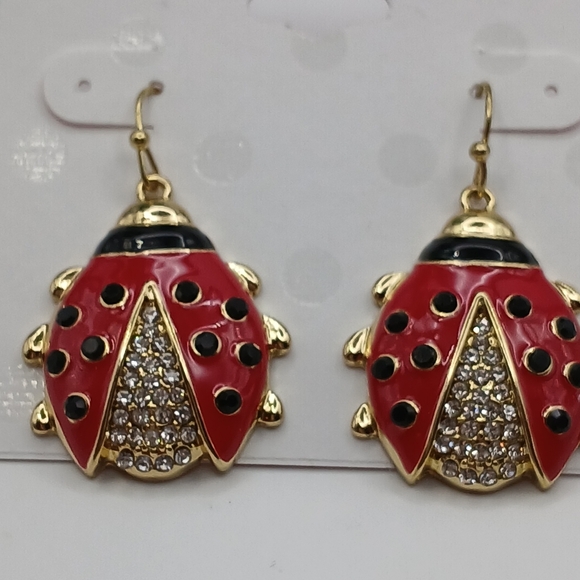 Ladybug Earrings Crystals, Red And Black Isaac Mizrahi NWT - Picture 7 of 8